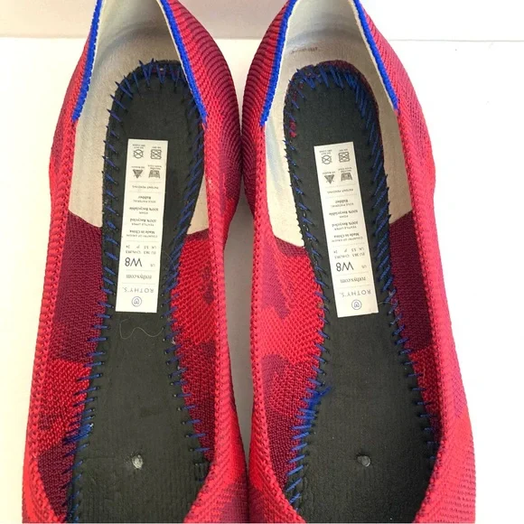 Rothy’s Red Camo Knit Point Toe Slip On Ballet Flat Shoes Size 8 - Picture 9 of 12